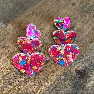 Heart  3 tier dangle earrings